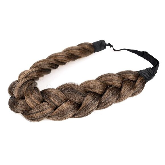 Synthetic Hair Braided Headband Wide 2 Strands Auburn Kinky Straight Hairpiece